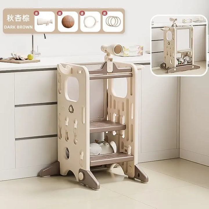 Montessori Kids Learning Tower – Foldable Kitchen Helper Step Stool with Storage