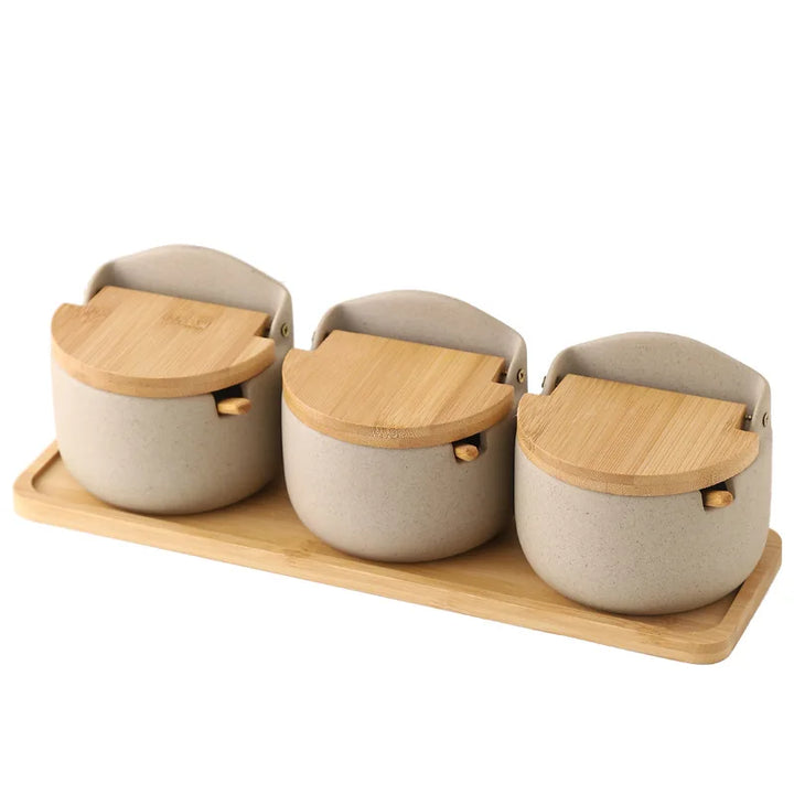 Ceramic Seasoning Jars with Wooden Lid